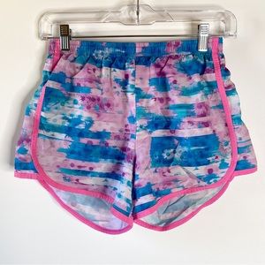 Reebok Girls Speedwick Running Shorts Sz L Pink Blue Flowers Lined Lightweight